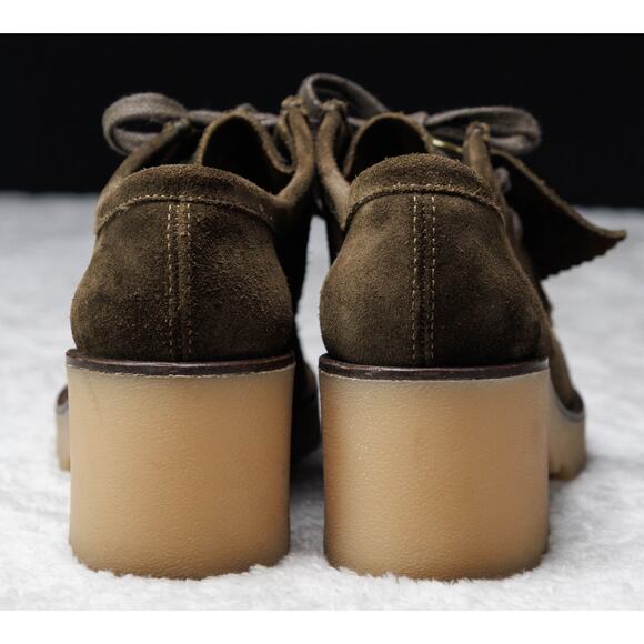 Clarks Original Wallabee Olive Green Suede Block Heeled Shoes Womens 7.5 EU 38 - Picture 5 of 16